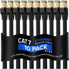 Maximm Cat7 Flat Ethernet Cable 25 Ft, 600 MHz, Shielded RJ45, Red, 10 Pack in Kuwait