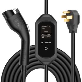 JX-E Level 2 EV Charger, 32 Amp, 240 Volt, 25FT Cable, SAE J1772, Electric Vehicle Portable Charger, Plug-in Home/Outdoor EV Charging Station with NEMA 14-50 Plug, Adjustable Current/Timing Delay