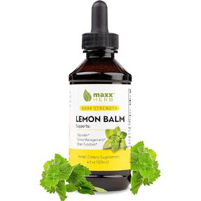 Maxx Herb Lemon Balm Extract - Max Strength Liquid Tincture Absorbs Better Than Capsules or Tea, for Nervous System Support, & Stress Management - Alcohol Free - 4 Oz Bottle (60 Servings)