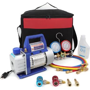 110V 3 CFM Vacuum Pump 1/4HP with Manifold Gauge Set for A/C HVAC Auto Repair R134 with Oil