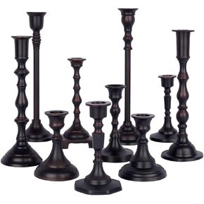 Koyal Wholesale Vintage Gold Mixed Taper Holders, Set of 10, Mismatched Candlesticks Set, Bohemian Decorative Candle Set