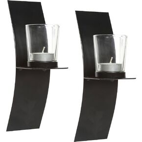 Hosley Set of 2 Modern Art Large Brown Wall Sconces with Clear Glass Tea Light Candle Holders 9 Inches Classic Design Hand Made by Artisans Great Wedding Gift LED Holder O4