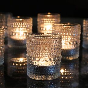 12 PCS Votive Candle Holders Amber Glass Hobnail Tealight Candle Holders for Fall Decor, Halloween, Weddings, Birthday Table Centerpiece Decorations