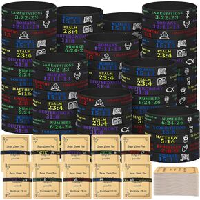 Poen 100 Sets Inspirational Bracelets with Cards Bible Verse Bracelets Silicone Wristbands with Inspirational Cards for Christian Women Adult Party Favors Inspirational Gifts(Bible Verse)