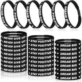 60 Pcs Motivational Wristbands Inspirational Elastic Bracelets and Hair Ties Black Inspirational Quotes Stretch Wristbands Friendship Bracelets for Men Women Teens Sport Team Birthday Party Favor