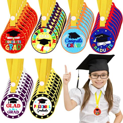 durony 48 Pieces Kindergarten Graduation Medals for Kids 2 Inch Preschool Graduation Medal with Yellow Neck Ribbon Graduating Award Medals for Preschool Graduation Gifts Favors, 6 Styles in Saudi Arabia