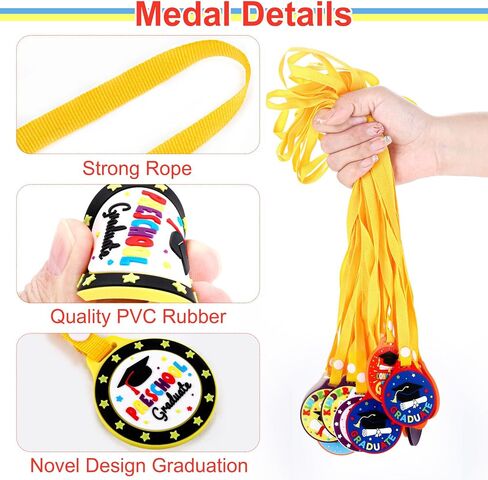 durony 48 Pieces Kindergarten Graduation Medals for Kids 2 Inch Preschool Graduation Medal with Yellow Neck Ribbon Graduating Award Medals for Preschool Graduation Gifts Favors, 6 Styles in Saudi Arabia