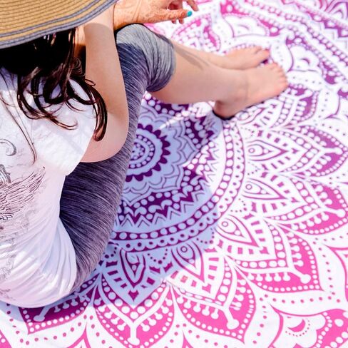 Folkulture Majestic Blue Round Mandala Tapestry أو بطانية الشاطئ الهندية Hippie أو سجادة اليوغا البوهيمية الكبيرة للتأمل، مفرش المائدة القطني Boho Gypsy أو منشفة الشاطئ Mandala - 72 بوصة، أزرق in Kuwait