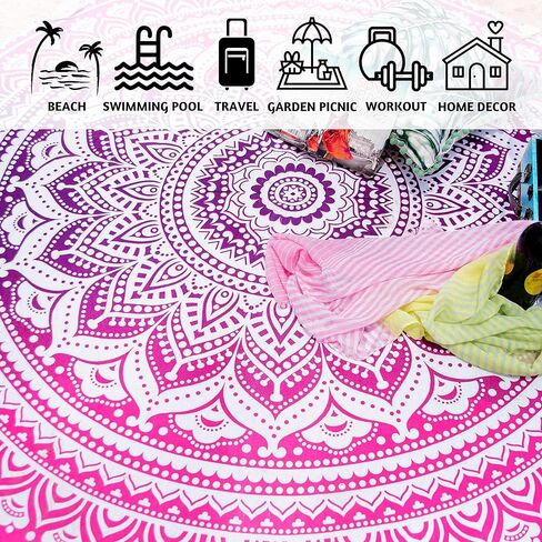 Folkulture Majestic Blue Round Mandala Tapestry أو بطانية الشاطئ الهندية Hippie أو سجادة اليوغا البوهيمية الكبيرة للتأمل، مفرش المائدة القطني Boho Gypsy أو منشفة الشاطئ Mandala - 72 بوصة، أزرق in Kuwait