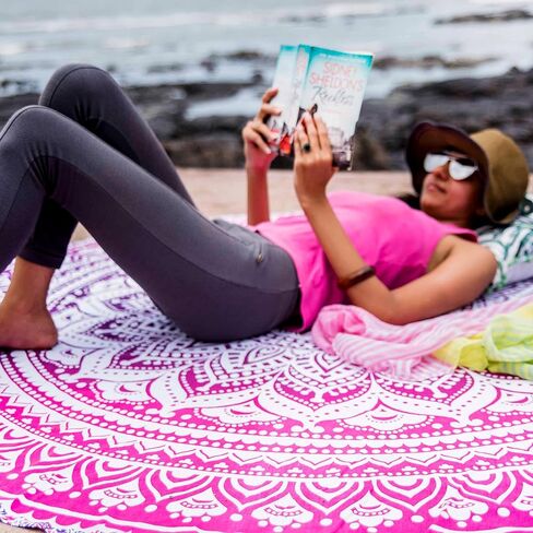 Folkulture Majestic Blue Round Mandala Tapestry أو بطانية الشاطئ الهندية Hippie أو سجادة اليوغا البوهيمية الكبيرة للتأمل، مفرش المائدة القطني Boho Gypsy أو منشفة الشاطئ Mandala - 72 بوصة، أزرق in Kuwait