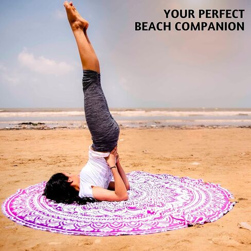 Folkulture Majestic Blue Round Mandala Tapestry أو بطانية الشاطئ الهندية Hippie أو سجادة اليوغا البوهيمية الكبيرة للتأمل، مفرش المائدة القطني Boho Gypsy أو منشفة الشاطئ Mandala - 72 بوصة، أزرق in Kuwait