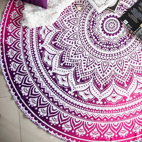 Folkulture Majestic Blue Round Mandala Tapestry أو بطانية الشاطئ الهندية Hippie أو سجادة اليوغا البوهيمية الكبيرة للتأمل، مفرش المائدة القطني Boho Gypsy أو منشفة الشاطئ Mandala - 72 بوصة، أزرق in Kuwait