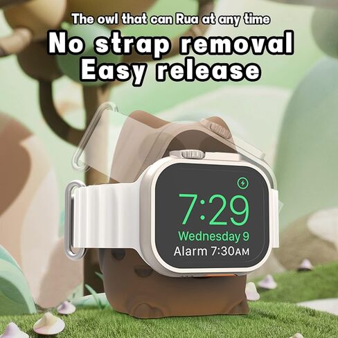 حامل شاحن ساعة Apple لطيف على شكل بومة متوافق مع iWatch Series 9-1 (45 مم، 44 مم، 42 مم، 41 مم، 40 مم، 38 مم) قاعدة شحن ساعة Apple، حامل شاحن لطيف من السيليكون الناعم، وضع منضدة، استخدام المنزل/المكتب in Saudi Arabia