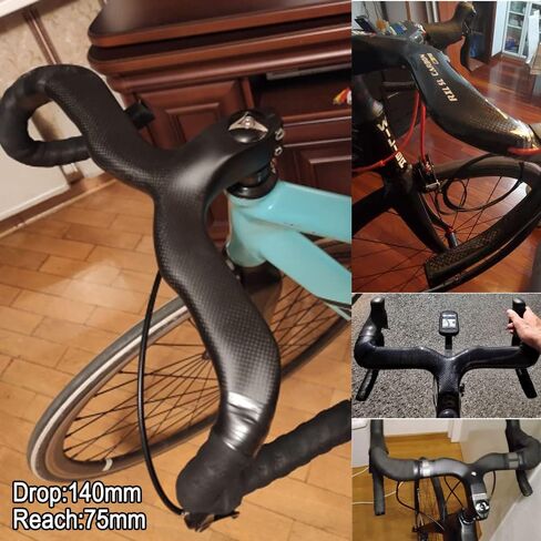 RXL SL Road Bike Carbon Integrated Handlebar Black 3K Glossy Bicycle Handle bar and Stem Ultra-Light Handlebars Bicycle Handlebar 400/420/440mmX90/100/110/120mm in Saudi Arabia