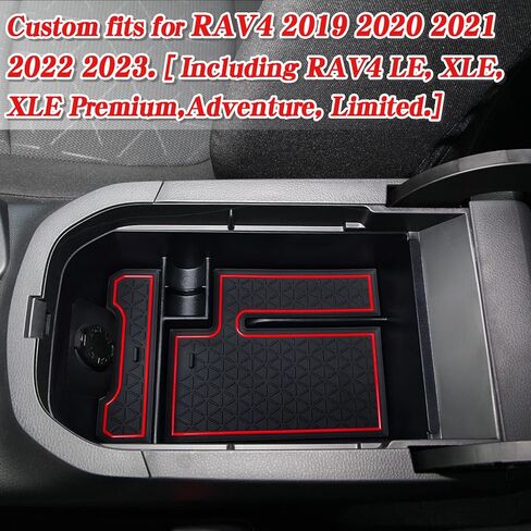 صينية تنظيم وحدة التحكم المركزية للسيارة Toyota Rav4 2019-2023، صندوق تخزين ثانوي لمسند الذراع التلقائي لملحقات RAV4 الداخلية (أحمر) in Kuwait