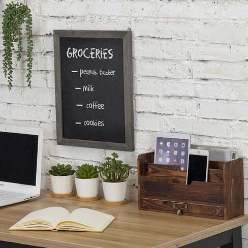 MyGift Wall Mounted Large Chalkboard Sign with Rustic Gray Wood Frame Erasable Blackboard Memo Board, Menu Sign, 15 x 13-Inch in Saudi Arabia