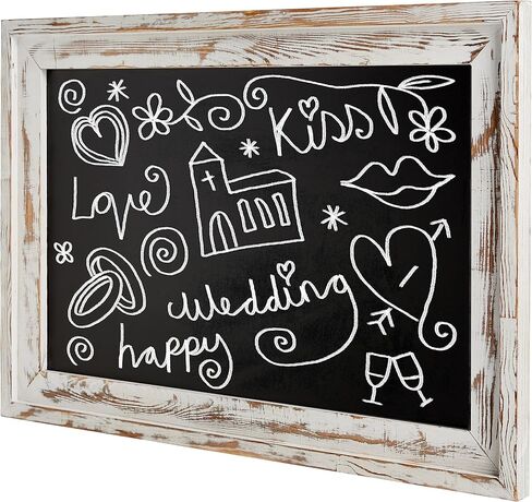 MyGift Large Wall Mounted Hanging Chalkboard Sign with Whitewashed Wood Frame, 35 x 24 Inch in Saudi Arabia