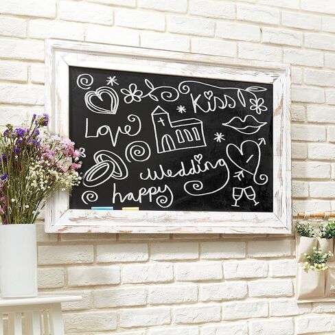 MyGift Large Wall Mounted Hanging Chalkboard Sign with Whitewashed Wood Frame, 35 x 24 Inch in Saudi Arabia