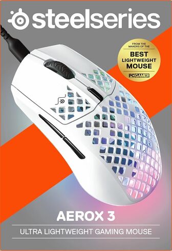 SteelSeries Aerox 3 - ماوس الألعاب Holey RGB - تصميم مقاوم للماء خفيف الوزن للغاية - مستشعر بصري TrueMove Core بدقة 8500 نقطة في البوصة - أونيكس in Saudi Arabia
