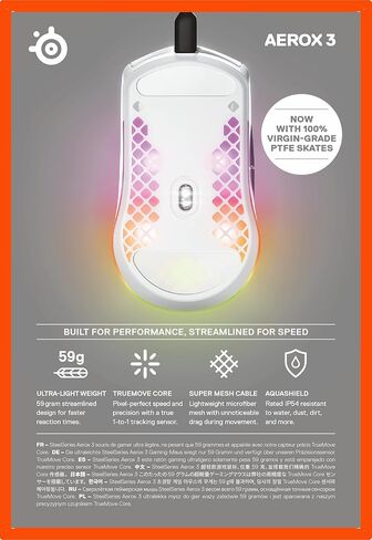 SteelSeries Aerox 3 - ماوس الألعاب Holey RGB - تصميم مقاوم للماء خفيف الوزن للغاية - مستشعر بصري TrueMove Core بدقة 8500 نقطة في البوصة - أونيكس in Saudi Arabia