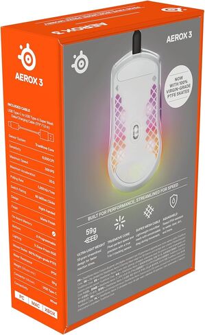 SteelSeries Aerox 3 - ماوس الألعاب Holey RGB - تصميم مقاوم للماء خفيف الوزن للغاية - مستشعر بصري TrueMove Core بدقة 8500 نقطة في البوصة - أونيكس in Saudi Arabia
