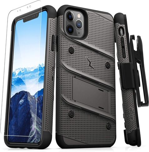 Zizo Bolt Cover - Case for iPhone 11 Pro with Military Grade + Glass Screen Protector & Kickstand and Holster (Metal Gray/Black) in Saudi Arabia