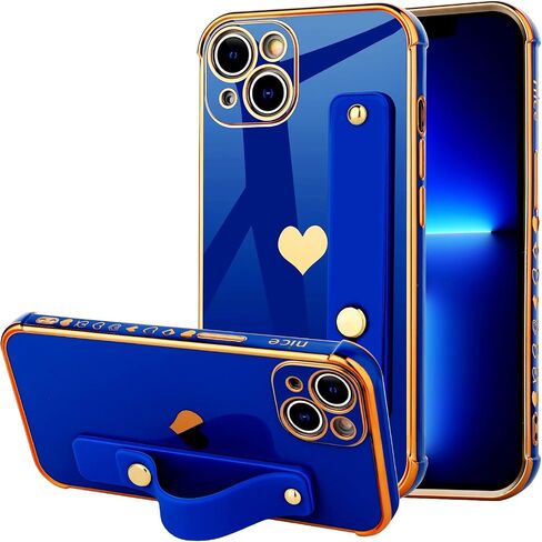 Compatible with iPhone 13 Case Cute Luxury Plating Edge Bumper Case, Raised Corners Bumper Drop Protection with Full Camera Lens Protection Cover for iPhone 13 for Women Girl(Royal Blue) in Saudi Arabia