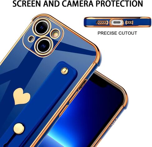 Compatible with iPhone 13 Case Cute Luxury Plating Edge Bumper Case, Raised Corners Bumper Drop Protection with Full Camera Lens Protection Cover for iPhone 13 for Women Girl(Royal Blue) in Saudi Arabia