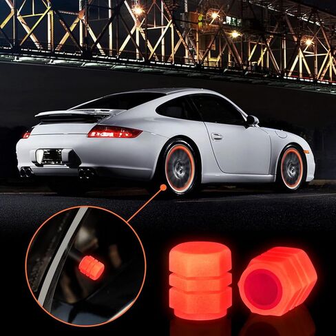 PAGOW 20PCS Night Glow Luminous Wheels Tire Caps Fluorescent Valve Stem Auto Wheel Universal Tire Air Covers for Car, Truck, SUV, Motorcycles, Bike(RED) in Saudi Arabia