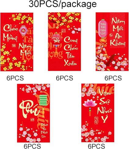 2024 Asian Vietnamese New Year Red Envelopes, 30pcs Vietnamese Lucky Money Red Packets, Dragon Year Red Envelopes Vietnam Lunar New Year Decorations/Phong Bì Màu Đỏ Năm Mới Á Việt 2024 in Saudi Arabia