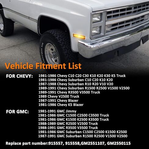 أضواء علامة جانبية LED من Bestview لشاحنات 1981-1991 Chevy C10 C20 C30 GMC C1500 C2500 Suburban Blazer Jimmy Pickup Trucks، مصابيح علامة جانبية للمصد الأمامي، عدسات شفافة (قطعتان) in Kuwait