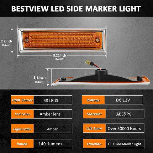 أضواء علامة جانبية LED من Bestview لشاحنات 1981-1991 Chevy C10 C20 C30 GMC C1500 C2500 Suburban Blazer Jimmy Pickup Trucks، مصابيح علامة جانبية للمصد الأمامي، عدسات شفافة (قطعتان) in Kuwait