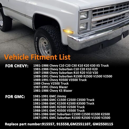 أضواء علامة جانبية LED من Bestview لشاحنات 1981-1991 Chevy C10 C20 C30 GMC C1500 C2500 Suburban Blazer Jimmy Pickup Trucks، مصابيح علامة جانبية للمصد الأمامي، عدسات شفافة (قطعتان) in Kuwait