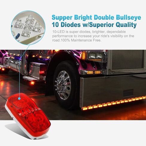Partsam 10Pcs 4" Inch Double Bubble Bullseye Red 10 Led Side Marker Light, Sealed Waterproof Rectangular Rectangle Tiger eye Clearance Lights for RV Truck Trailer Camper, Surface Mount in Saudi Arabia