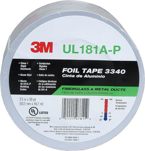 3M Aluminum Foil Tape 3340, 2.5" x 50 yd, 4.0 mil, Silver, HVAC, Sealing and Patching Hot and Cold Air Ducts, Fiberglass Duct Board, Insulation, Metal Repair in Saudi Arabia