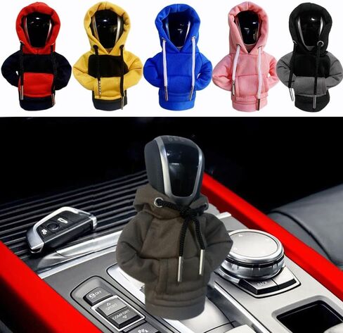غطاء هوديي لمقبض ناقل الحركة في السيارة، هوديي ناقل الحركة للسيارة، هوديي ناقل الحركة المضحك لإكسسوارات السيارات الشتوية (أسود-أصفر) in Kuwait