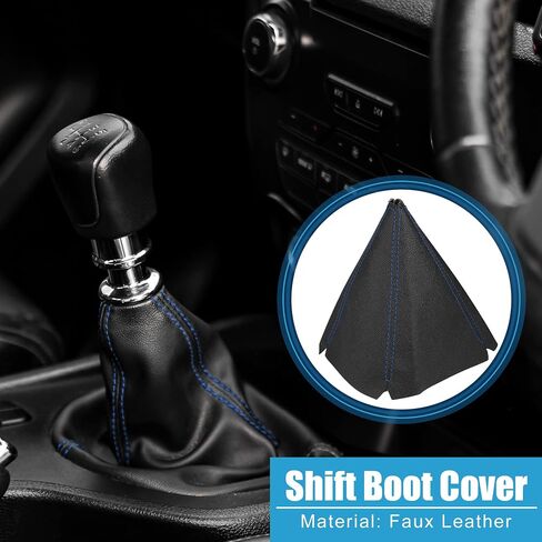 Universal Shift Boot Cover Car Shift Knob Boot Dust Cover Blue Seams Faux Leather Black in Saudi Arabia