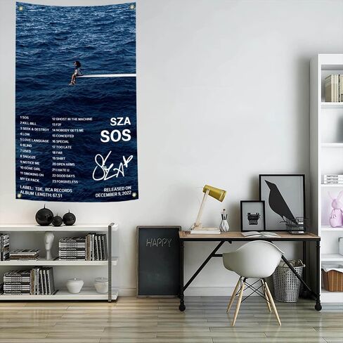 SZ & A ملصق ألبوم Sos غطاء موسيقى العلم 5x3Ft المغني الأمريكي نسيج تذكارية المقتنيات غرفة المعيشة غرفة نوم كلية النوم الرجال كهف جدار العلم in Kuwait
