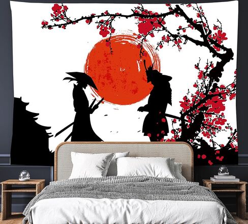 نسيج ياباني أنيمي الساموراي نسيج 60 "× 40" زهر الكرز النمط الياباني الجدار شنقا ديكورات الحفلات ديكور المنزل لغرفة النوم وغرفة المعيشة والنوم (150 × 100 سم) in Saudi Arabia