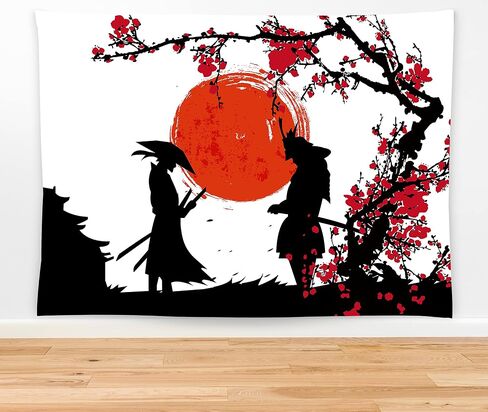 نسيج ياباني أنيمي الساموراي نسيج 60 "× 40" زهر الكرز النمط الياباني الجدار شنقا ديكورات الحفلات ديكور المنزل لغرفة النوم وغرفة المعيشة والنوم (150 × 100 سم) in Saudi Arabia