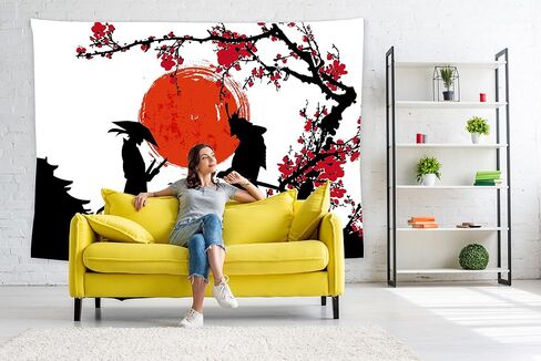 نسيج ياباني أنيمي الساموراي نسيج 60 "× 40" زهر الكرز النمط الياباني الجدار شنقا ديكورات الحفلات ديكور المنزل لغرفة النوم وغرفة المعيشة والنوم (150 × 100 سم) in Saudi Arabia