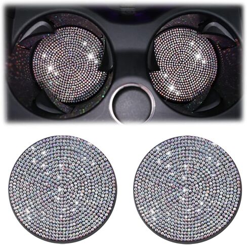 Bling Cup Holder Coaster for Car, 2PCS Anti-Slip Shockproof Cup Coasters, 2.75 Inch Universal Fashion Rhinestone Mat, Vehicle Insert Crystal Pad, Auto Interior Accessories for Women in Saudi Arabia