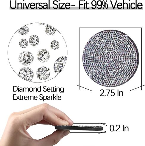 Bling Cup Holder Coaster for Car, 2PCS Anti-Slip Shockproof Cup Coasters, 2.75 Inch Universal Fashion Rhinestone Mat, Vehicle Insert Crystal Pad, Auto Interior Accessories for Women in Saudi Arabia