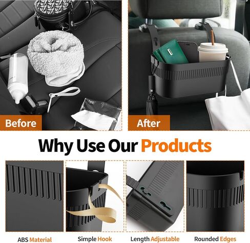 Car Headrest Backseat Cup Holder Organizer, Multifunctional Seat Back Food Cup Tissue Keys Divided Storage Box, Universal for Car Truck SUV Van, Auto Travel Accessories Black in Kuwait