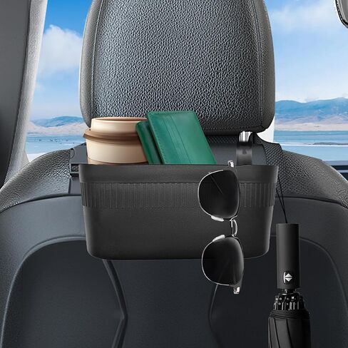 Car Headrest Backseat Cup Holder Organizer, Multifunctional Seat Back Food Cup Tissue Keys Divided Storage Box, Universal for Car Truck SUV Van, Auto Travel Accessories Black in Kuwait