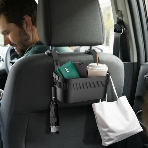 Car Headrest Backseat Cup Holder Organizer, Multifunctional Seat Back Food Cup Tissue Keys Divided Storage Box, Universal for Car Truck SUV Van, Auto Travel Accessories Black in Kuwait