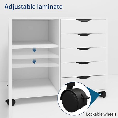 خزانات تخزين الملفات الخشبية القابلة للتنقل ذات 5 أدراج من PUNCIA مع منافذ طاقة وباب خزانة ملفات جانبية للمكتب المنزلي مع حامل طابعة قفل للمكتب المنزلي in Kuwait