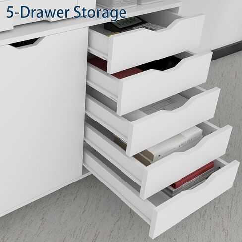 خزانات تخزين الملفات الخشبية القابلة للتنقل ذات 5 أدراج من PUNCIA مع منافذ طاقة وباب خزانة ملفات جانبية للمكتب المنزلي مع حامل طابعة قفل للمكتب المنزلي in Kuwait