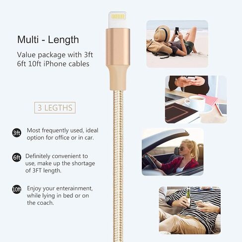 كابل Quntis USB لهاتف iPhone 13 [معتمد من MFi]، 3 حزم سلك شاحن iPhone 3/6/10 قدم USB A إلى كابل Lightning، سلك شحن الهاتف لهاتف iPhone 14 Pro Max 13 Mini 12 11 X 8 7 6 Plus iPad Airpods - أبيض in Saudi Arabia