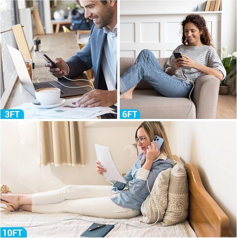 كابل Quntis USB لهاتف iPhone 13 [معتمد من MFi]، 3 حزم سلك شاحن iPhone 3/6/10 قدم USB A إلى كابل Lightning، سلك شحن الهاتف لهاتف iPhone 14 Pro Max 13 Mini 12 11 X 8 7 6 Plus iPad Airpods - أبيض in Kuwait